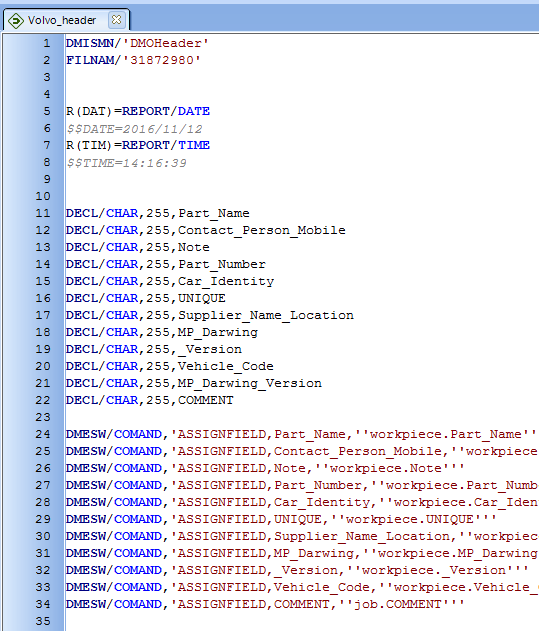 Creating header data (DMO header)