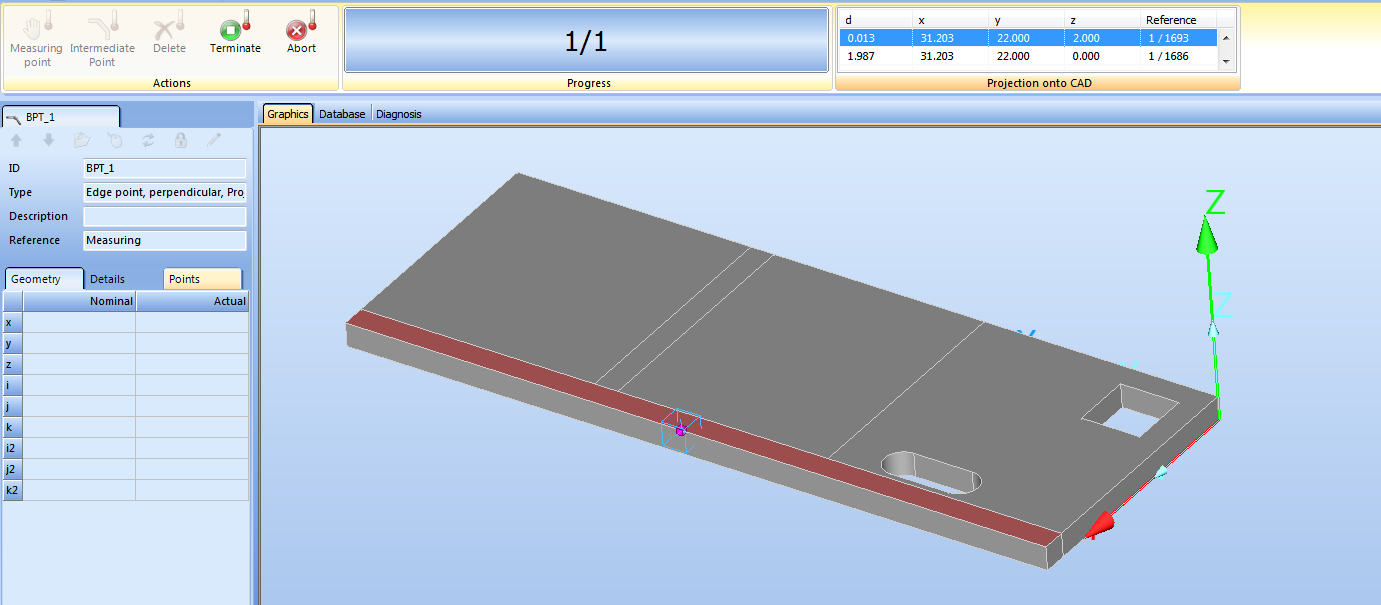 Simplified manual measuring of borders of metal parts