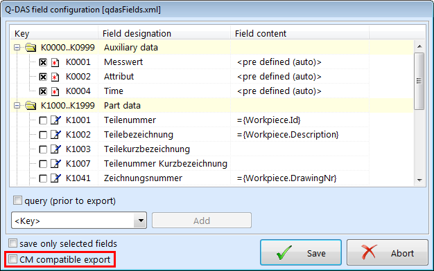 Q-DAS: CM compatible export